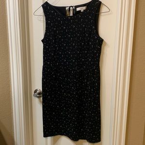 Women’s Loft Sleeveless Lined Fit and Flare Mini Dress Black w/White Dots